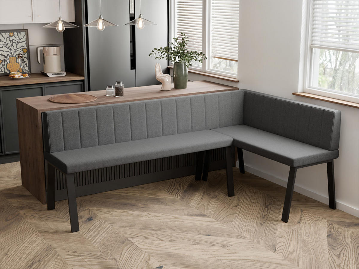 ECKBANK rechts MONO Y Webstoff gesteppt, 142/196 cm Dunkelgrau - Dunkelgrau, Textil/Metall (142/196cm) - Idohome