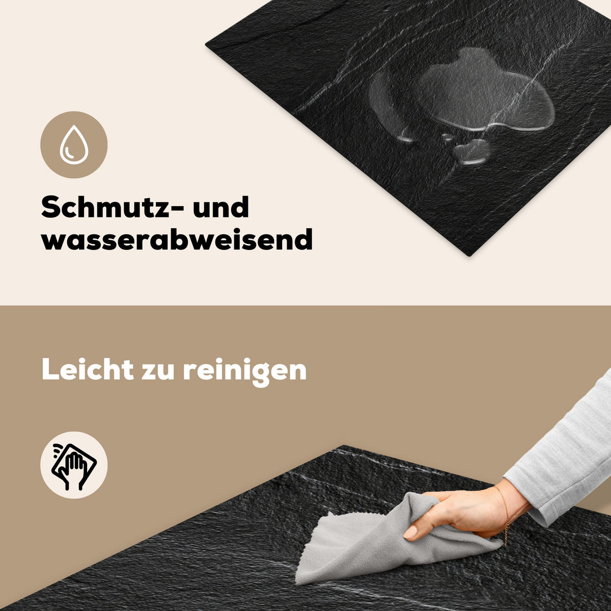 HERDABDECKPLATTE Stein - Anthrazit - Dunkelgrau - Steinstruktur Herdabdeckung Induktionsfeld 65x52 cm - Anthrazit, Kunststoff (65/52/0.2cm) - MuchoWow