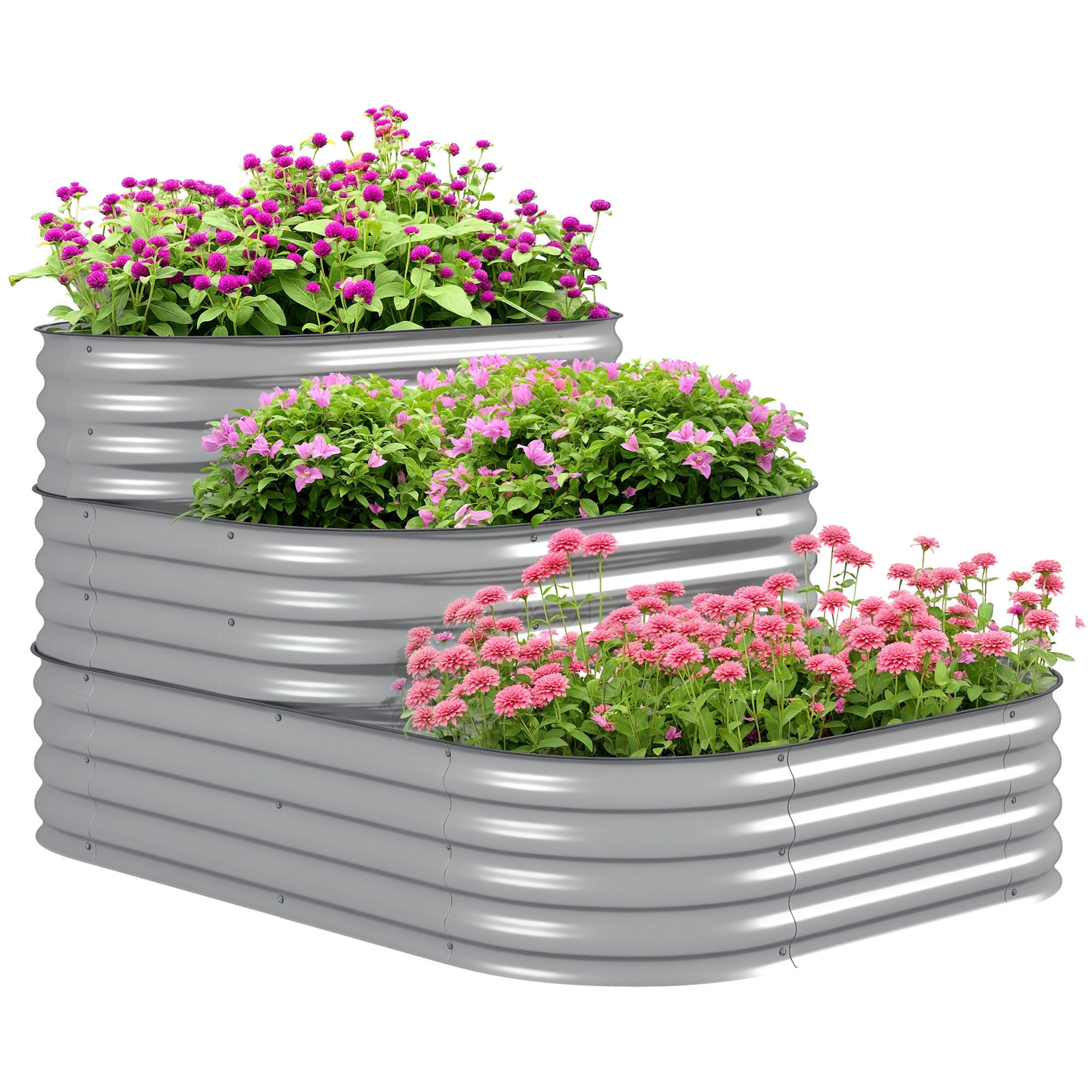 HOCHBEET, Outdoor-Blumentreppe, 3 Stufen, 158x109x82cm, robust, Silber - Multicolor, Holzwerkstoff (158/82/109cm) - FORIOUS