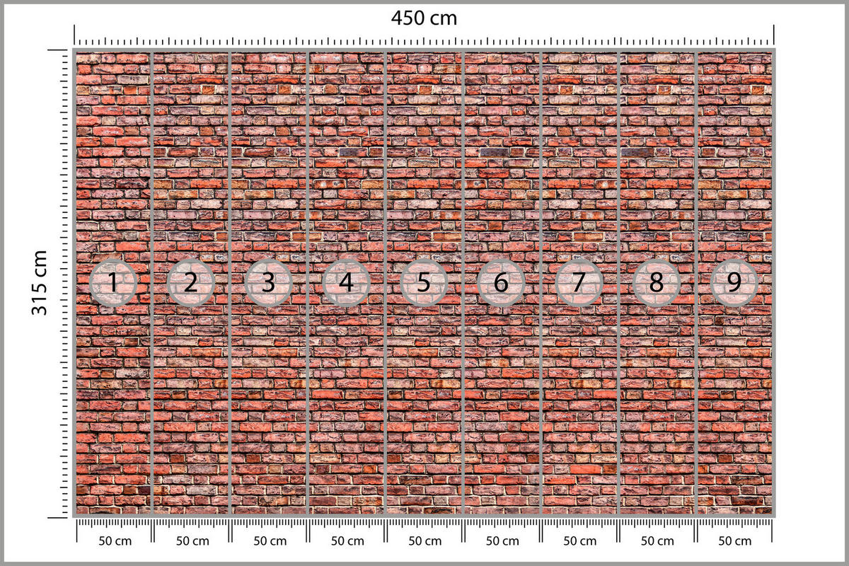 FOTOTAPETA Pre Obývaciu Izbu Stará Tehla Červená Stena Rustikálna 450 x 315 cm - oranžová/červená, papier (450/315cm) - Muralo