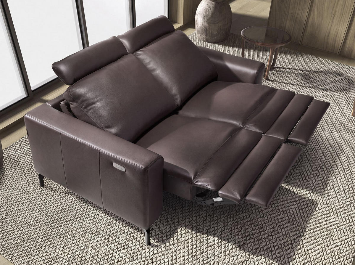 SOFA 2-Sitzer-Relax aus schokoladenbraunem Leder 166/98/89 cm - Dunkelbraun/Schwarz, Leder/Metall (166/89/98cm) - ANGEL CERDA