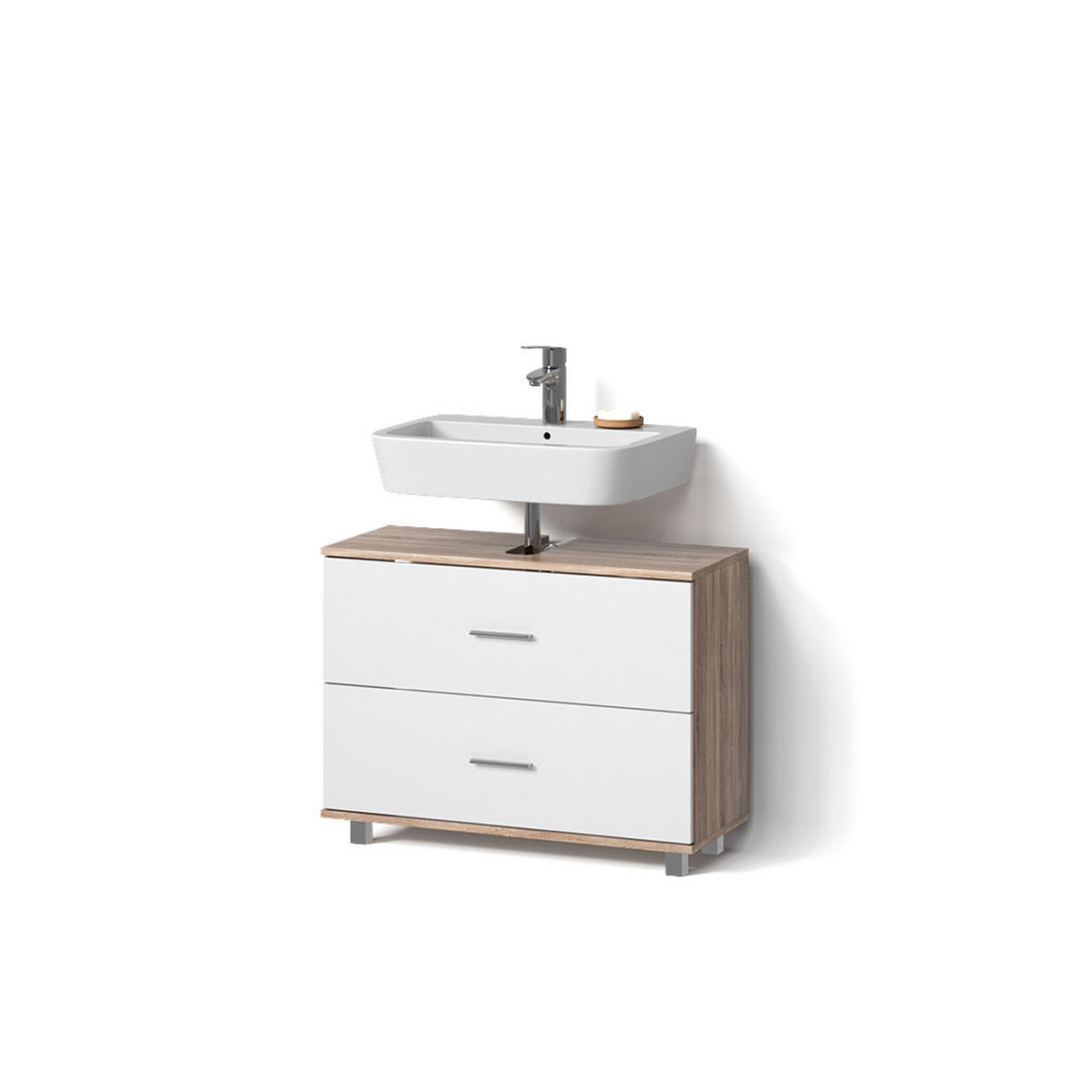WASCHBECKENUNTERSCHRANK Eisak Weiß/Sonoma 80 x 60.8 cm - Weiß/Sonoma Eiche, Holzwerkstoff (80/60.8/33cm) - Livinity®