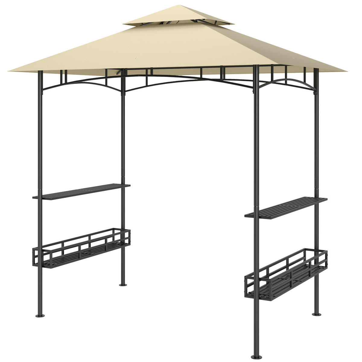 GRILL-ZELT, BBQ-Zelt, Gartenpavillon mit 2 Regalen, Aufbewahrungskörbe, Haken, für Terrasse, Beige - Beige, Metall (240/257/150cm)