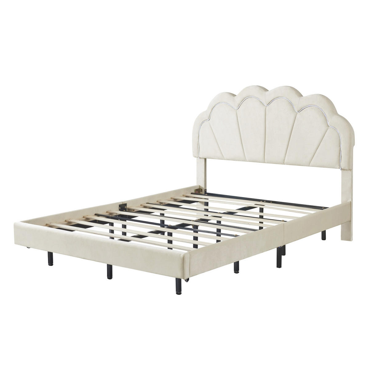 POLSTERBETT 140x200cm mit LED Wolkenform-Kopfteil und Lattenrost, Beige - Beige, Holz (140/200cm)