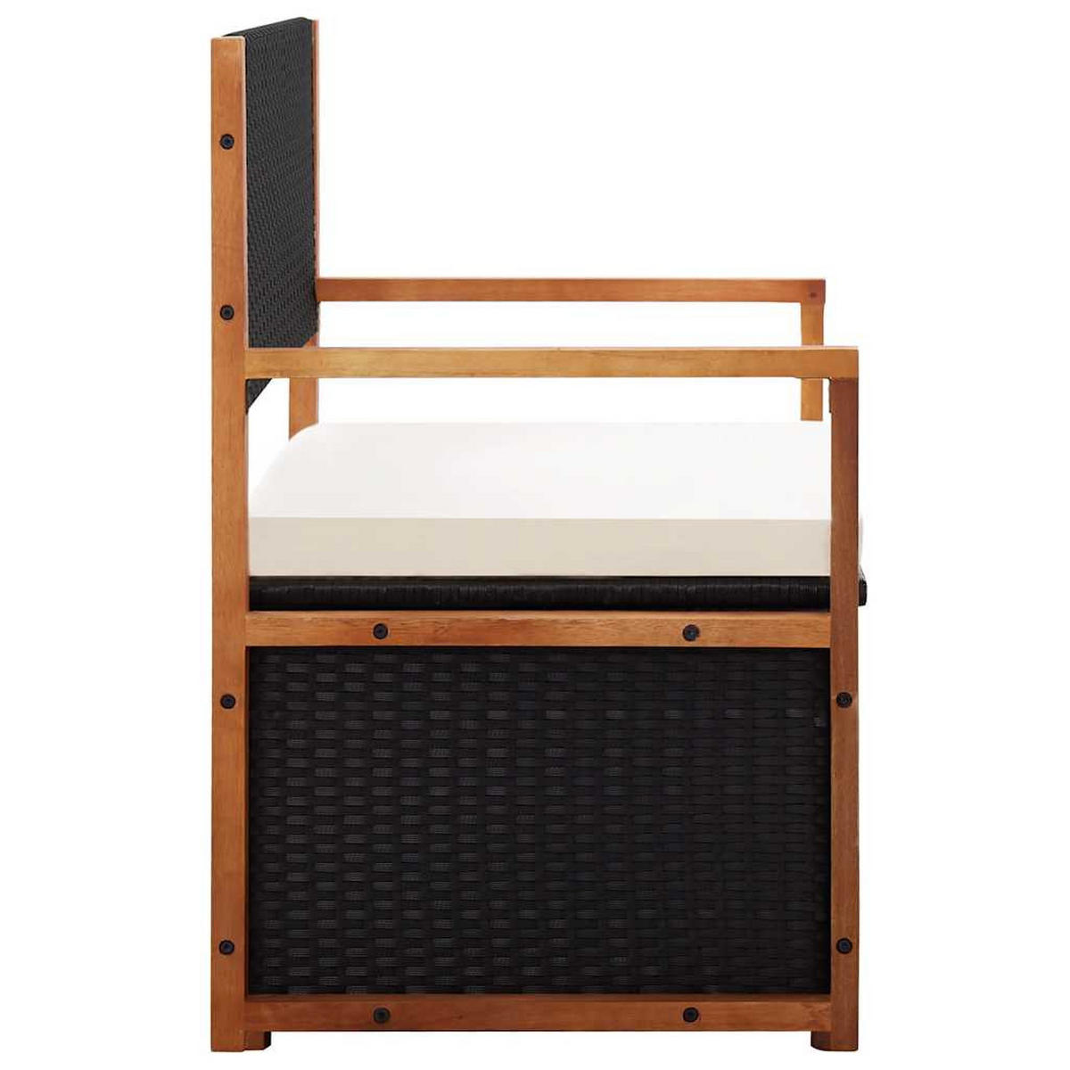 BANK Mit Stauraum 115 Cm Poly Rattan Massivholz Akazie Schwarz - Schwarz, Kunststoff (115/85/50cm) - vidaXL