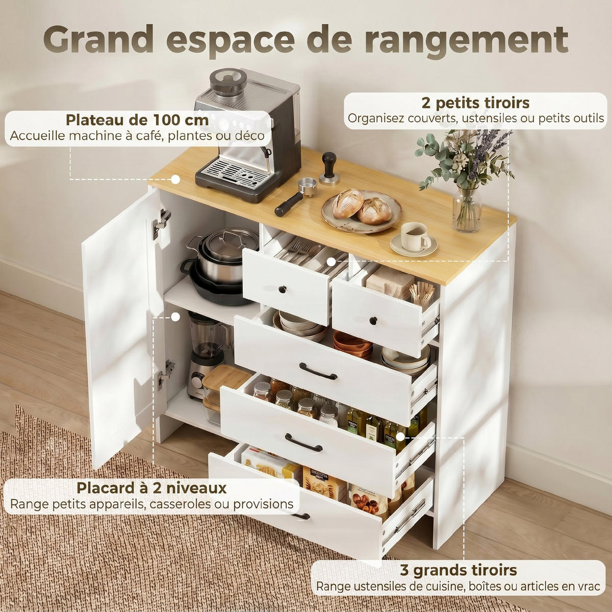 SIDEBOARD Weiß/Eichefarben 100/40/94 cm - Weiß, Holzwerkstoff (100/94/40cm) - PANGIVO