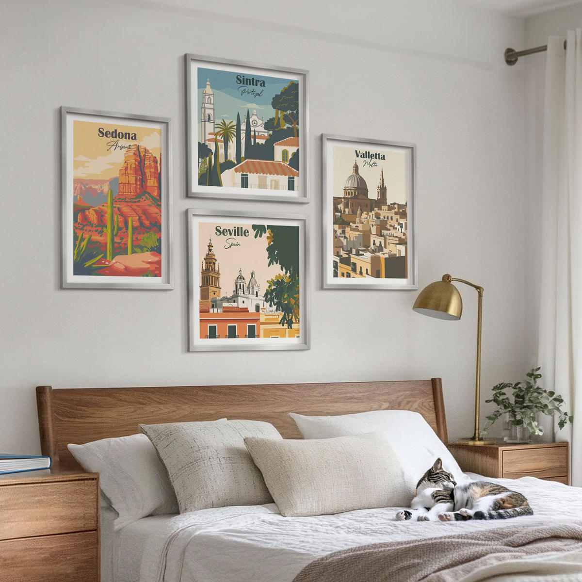 BILDER SET 4er Set - 50x50 cm & 40x60 cm Silberner Rahmen - Retro-Stadtansichten Sedona Sintra - Silberfarben, Kunststoff (50/50cm) - TULUP