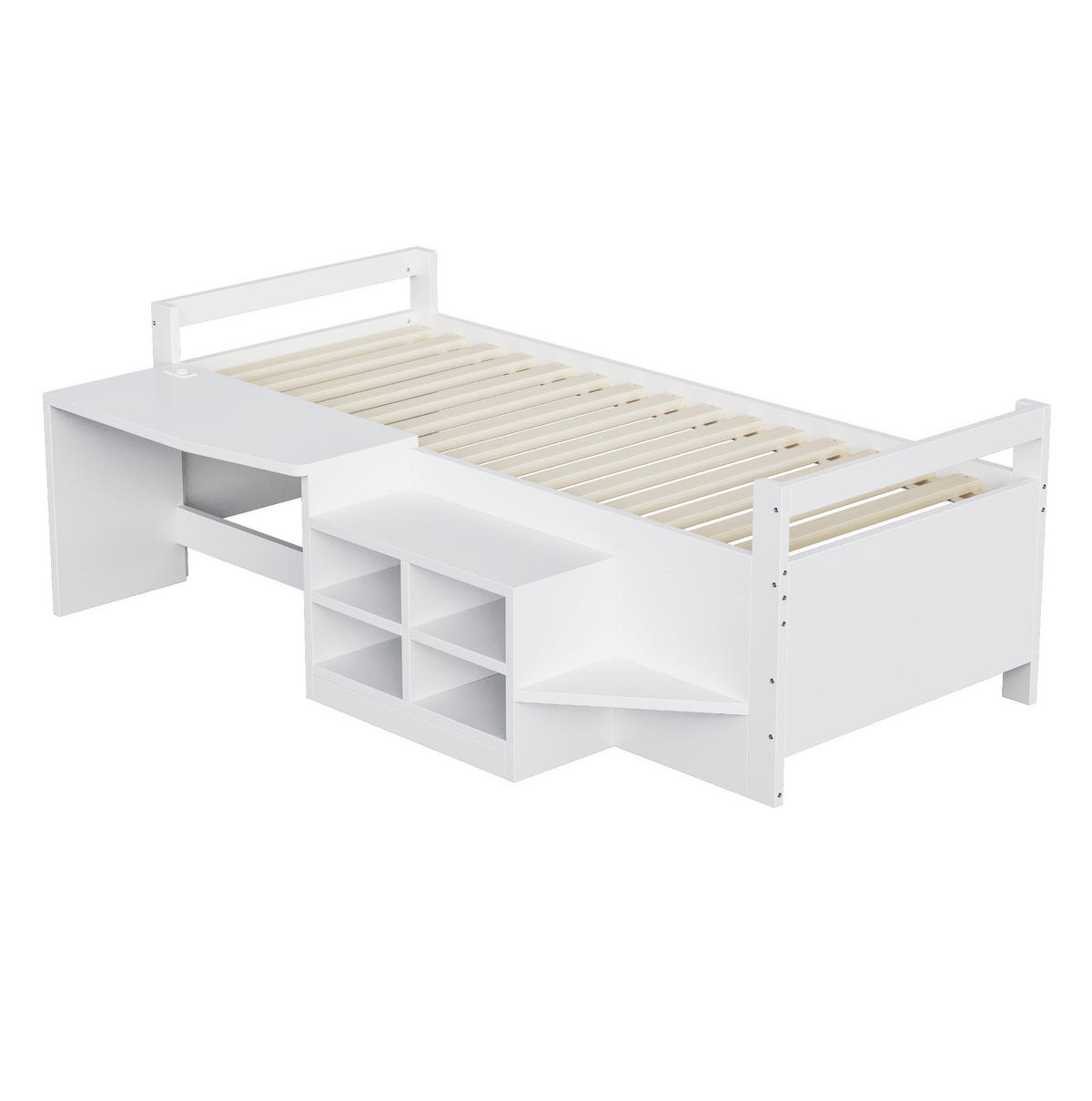 KINDERBETT 90/200 cm mit Schreibtisch, Stauraum, USB und Steckdose, Weiß - Weiß, Holzwerkstoff (90/200cm) - Redom