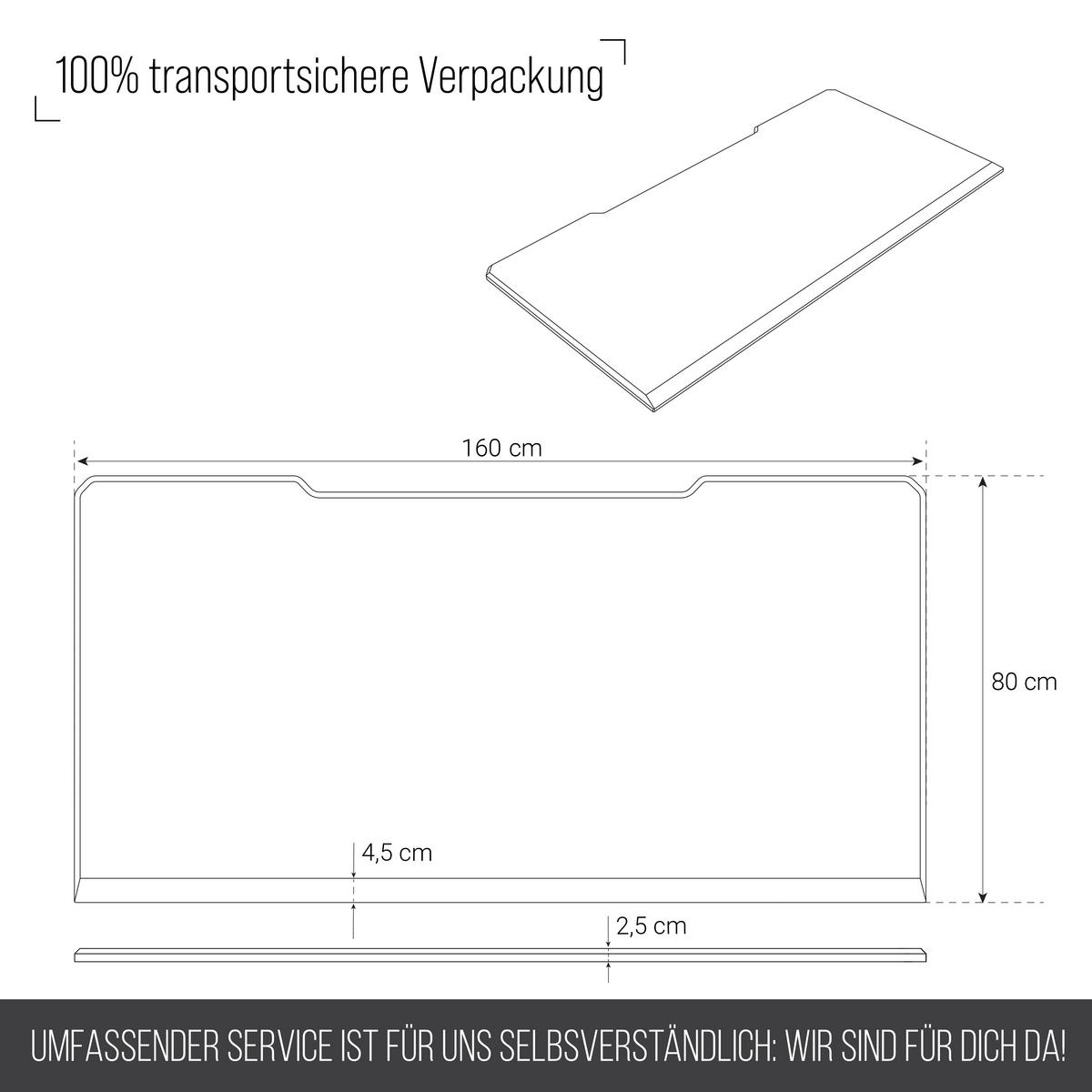 TISCHPLATTE 160x80, Schreibtischplatte 160x80 cm - Outline, Weiß - Weiß, Holzwerkstoff (160/80/2.5cm) - Ultimate Setup