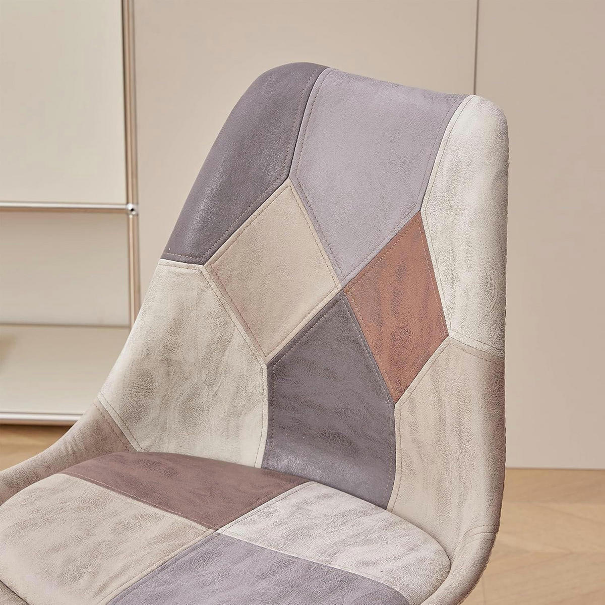 ESSZIMMERSTUHL 2-teiliges Set Patchwork Hellbraun Massivholzbeine - Multicolor, Textil (49/83/42cm)