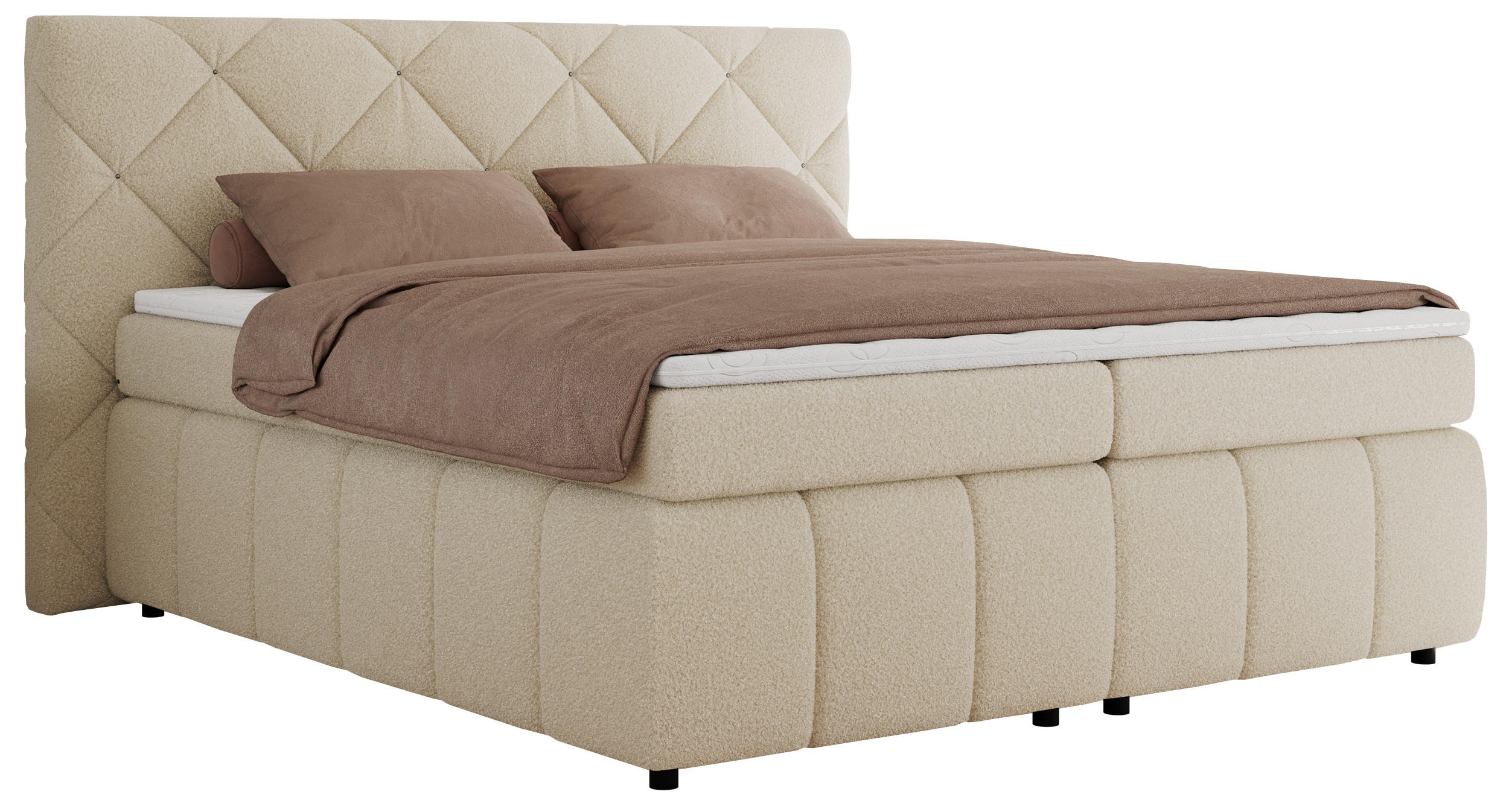 BOXBETT RITA 180/200 - Beige Boucle - H3 - Beige, Holz/Textil (180/200cm)