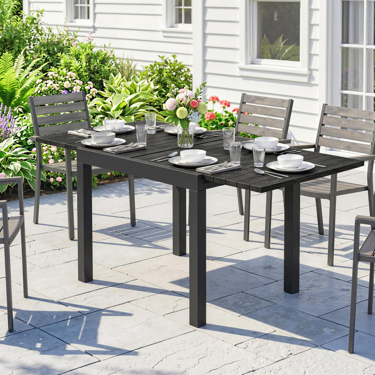 GARTENTISCH,SCHWARZ,1 Stück - Schwarz, Naturmaterialien (160/80/75cm) - GiPP