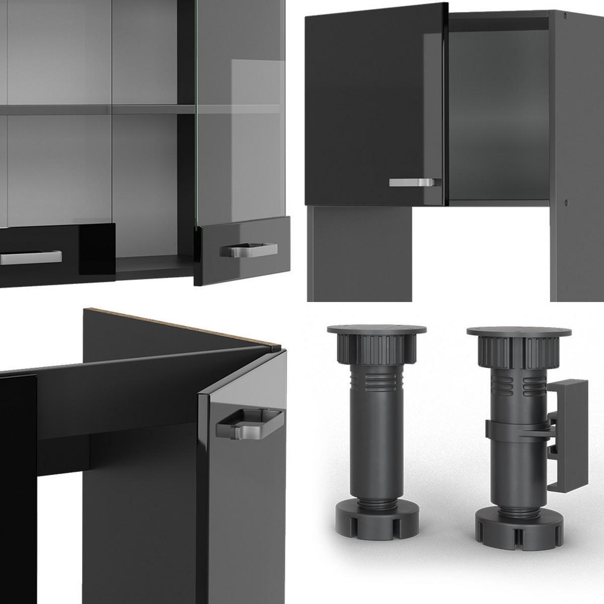 ECKKÜCHE R-Line Schwarz Hochglanz/Anthrazit 237 x 247 cm, AP Anthrazit - Schwarz Hochglanz/Anthrazit, Holzwerkstoff (247/81.6/60cm) - Vicco