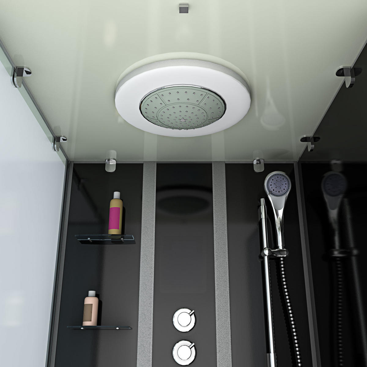 WHIRLPOOL Dusche Kombination K05-R32-WP-EC 90x180 cm - Schwarz, Glas/Kunststoff (180/225/90cm) - AcquaVapore by Sandra Jentho