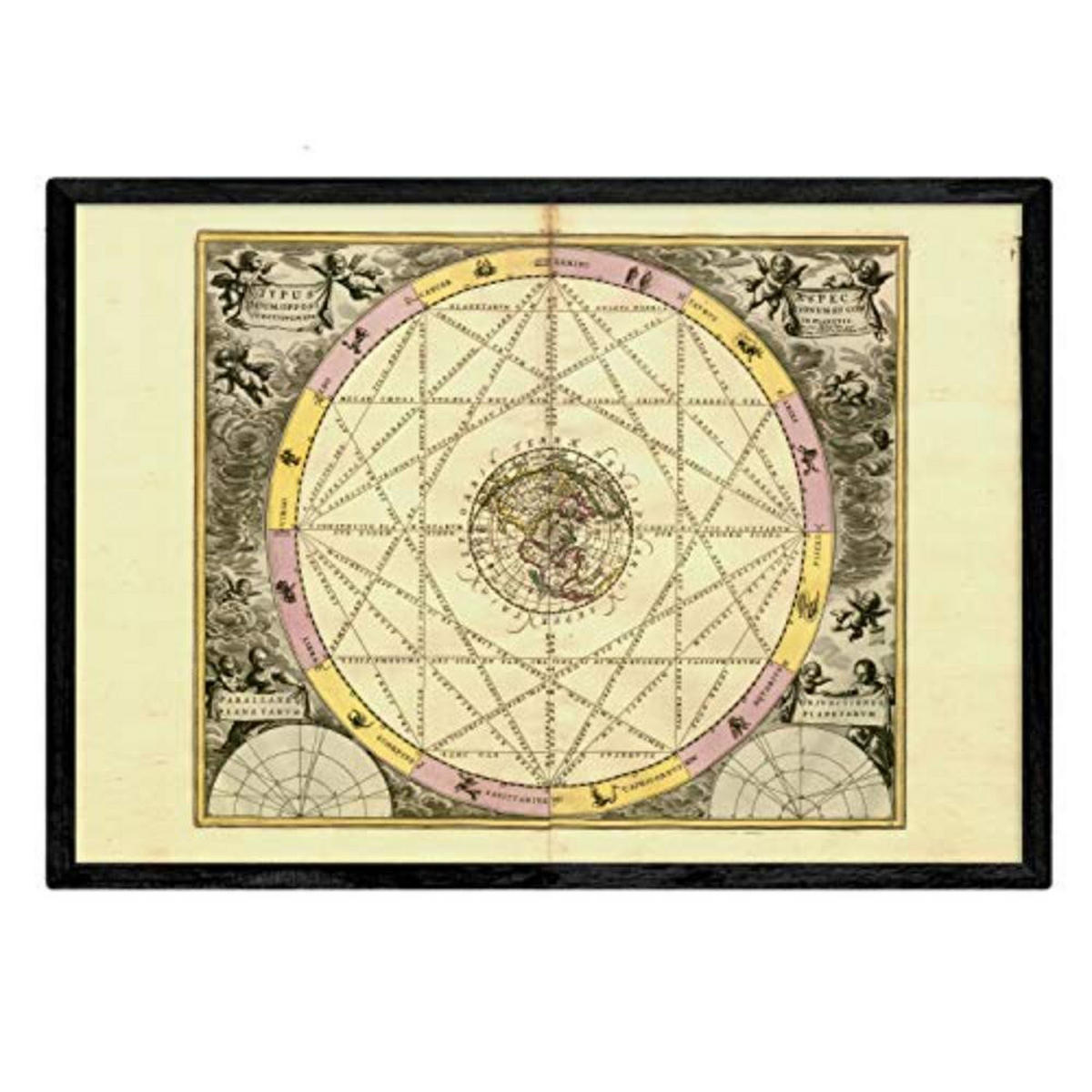 POSTER Set mit 4 alten astronomischen Karten A4 Schwarzer Rahmen - Schwarz, Papier (29.7/3cm) - Nacnic