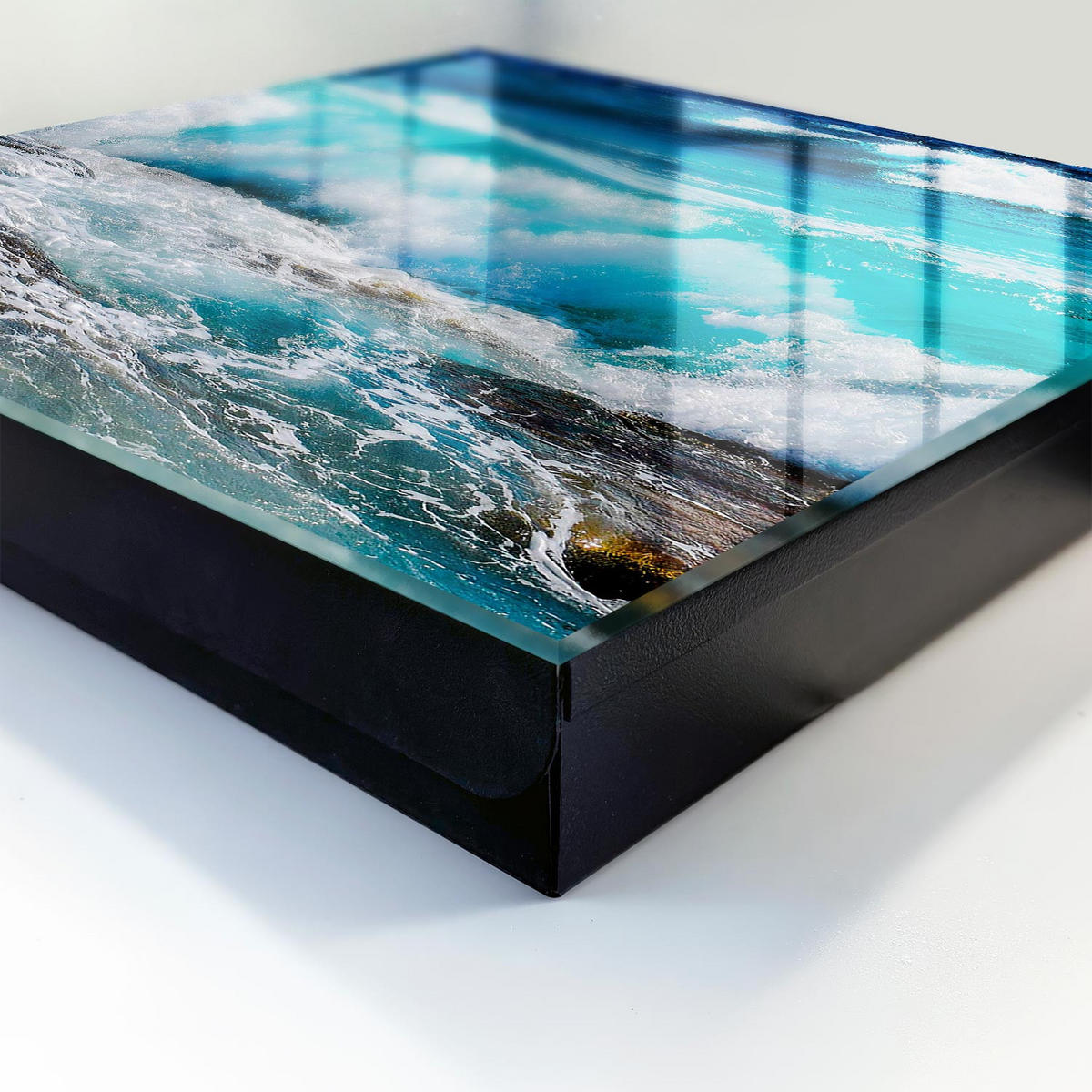SCHLÜSSELBOX Schwarz 30x30 cm- Türöffnung nach rechts - Die Kraft der Wellen - Türkis, Metall (30/30/5cm) - TULUP