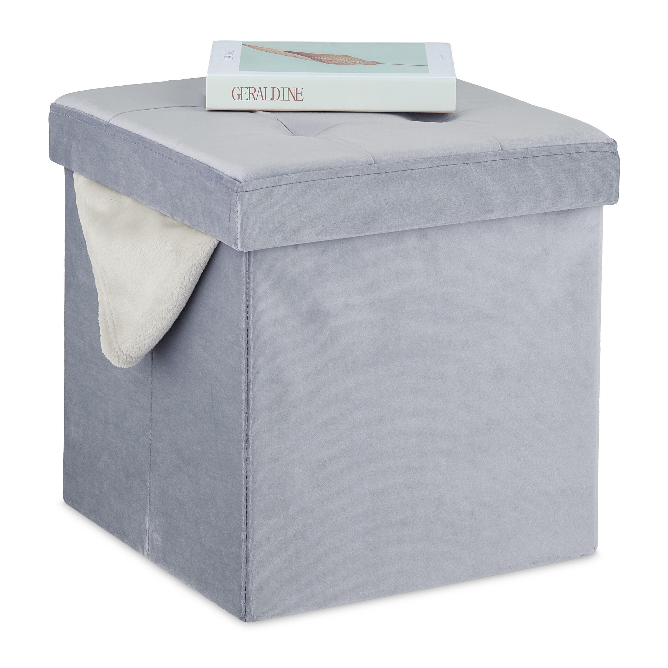 HOCKER - Grau, Holzwerkstoff/Textil (38/38/38cm) - Relaxdays