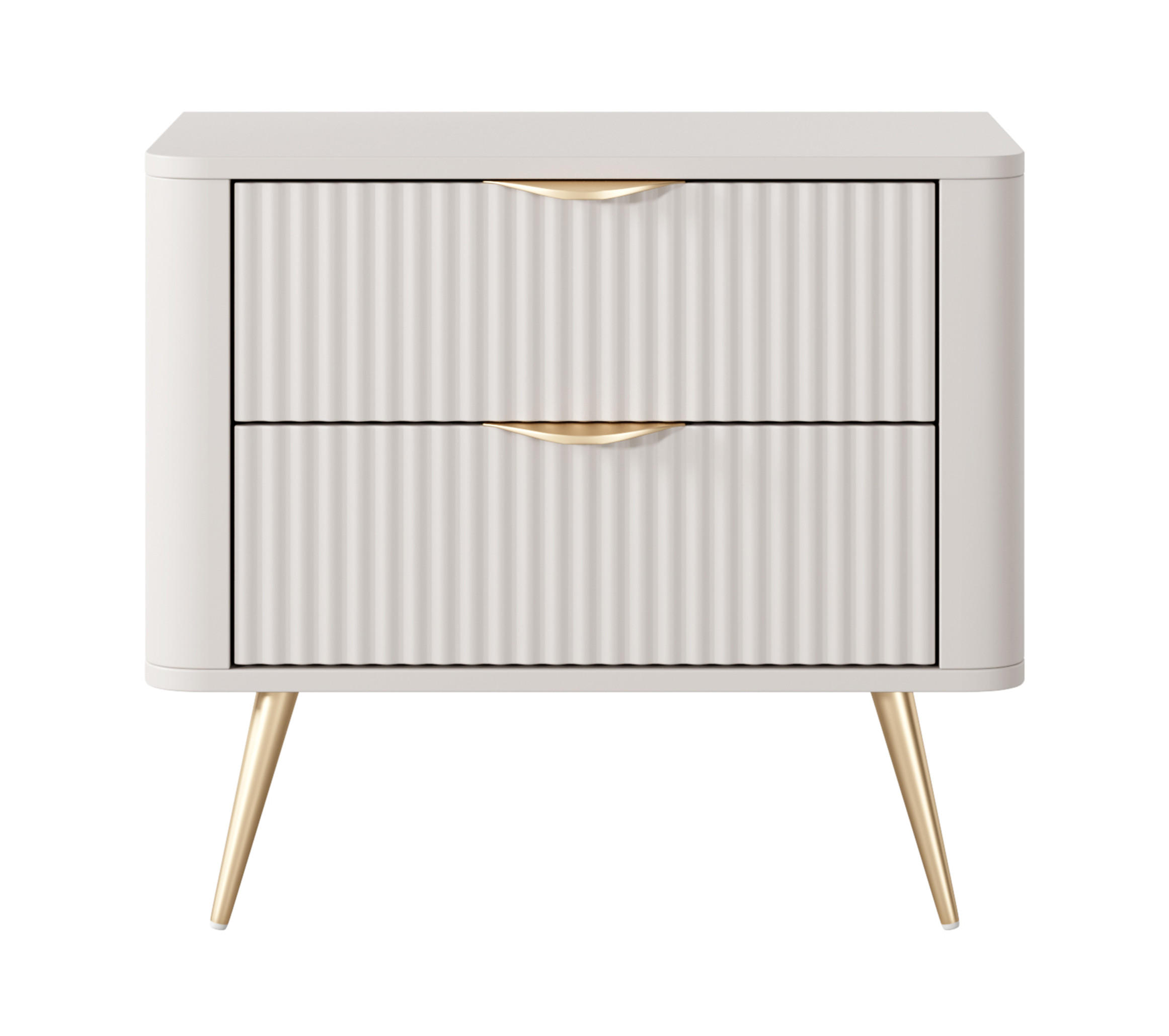 NACHTTISCH Vespasia 2S Beige 63,2/55,3/38 cm – Geriffelten Fronten - Beige/Goldfarben, Holzwerkstoff/Metall (63.2/55.3/38cm) - AX Living