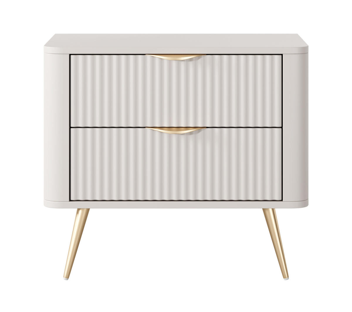 NACHTTISCH Vespasia 2S Beige 63,2/55,3/38 cm – Geriffelten Fronten - Beige/Goldfarben, Holzwerkstoff/Metall (63.2/55.3/38cm) - AX Living