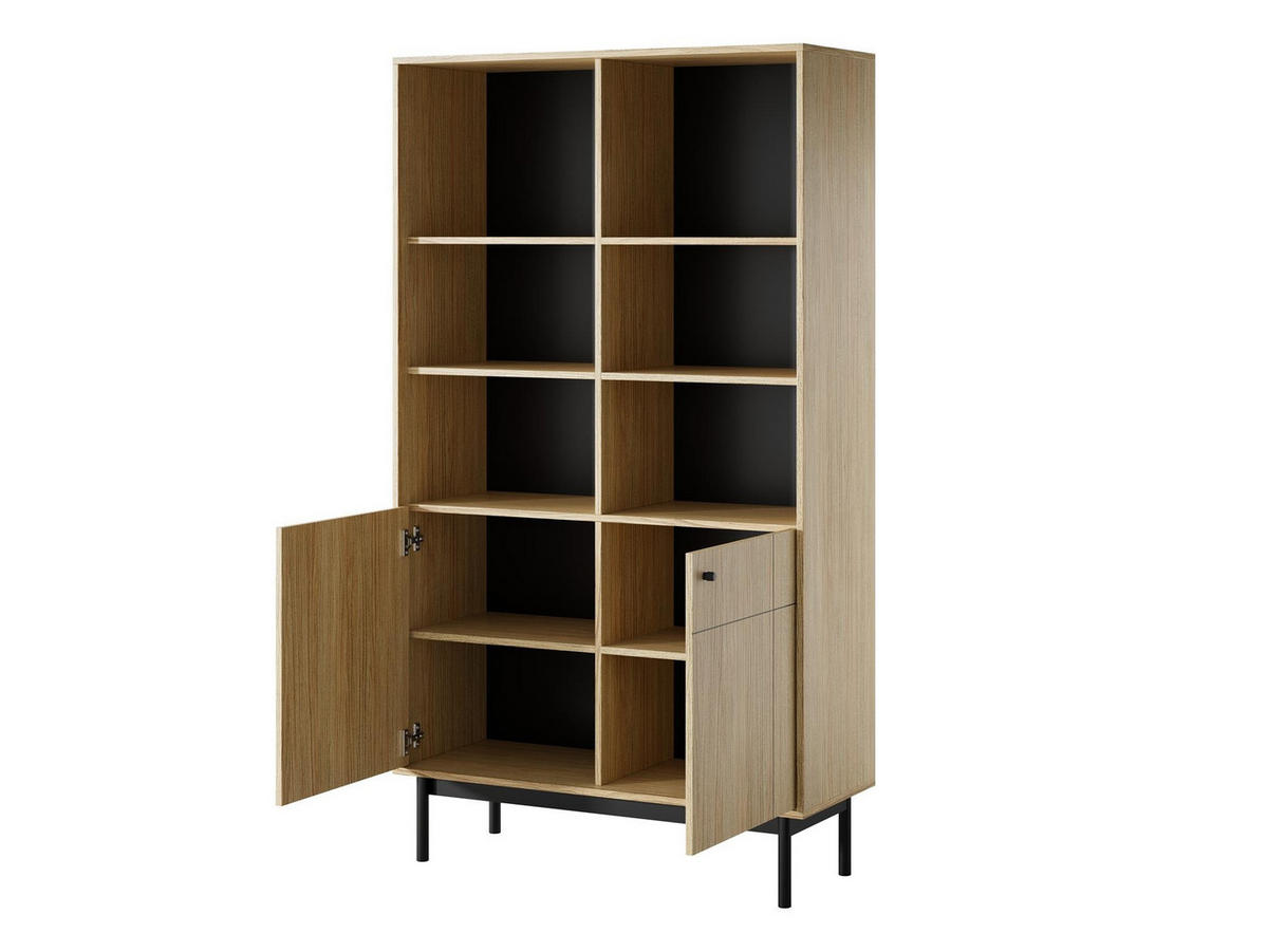 REGAL Panda Hellbraun, Schwarze Beine, Bücherregal - Beige/Schwarz, Holzwerkstoff (104/185/39cm) - Bettso