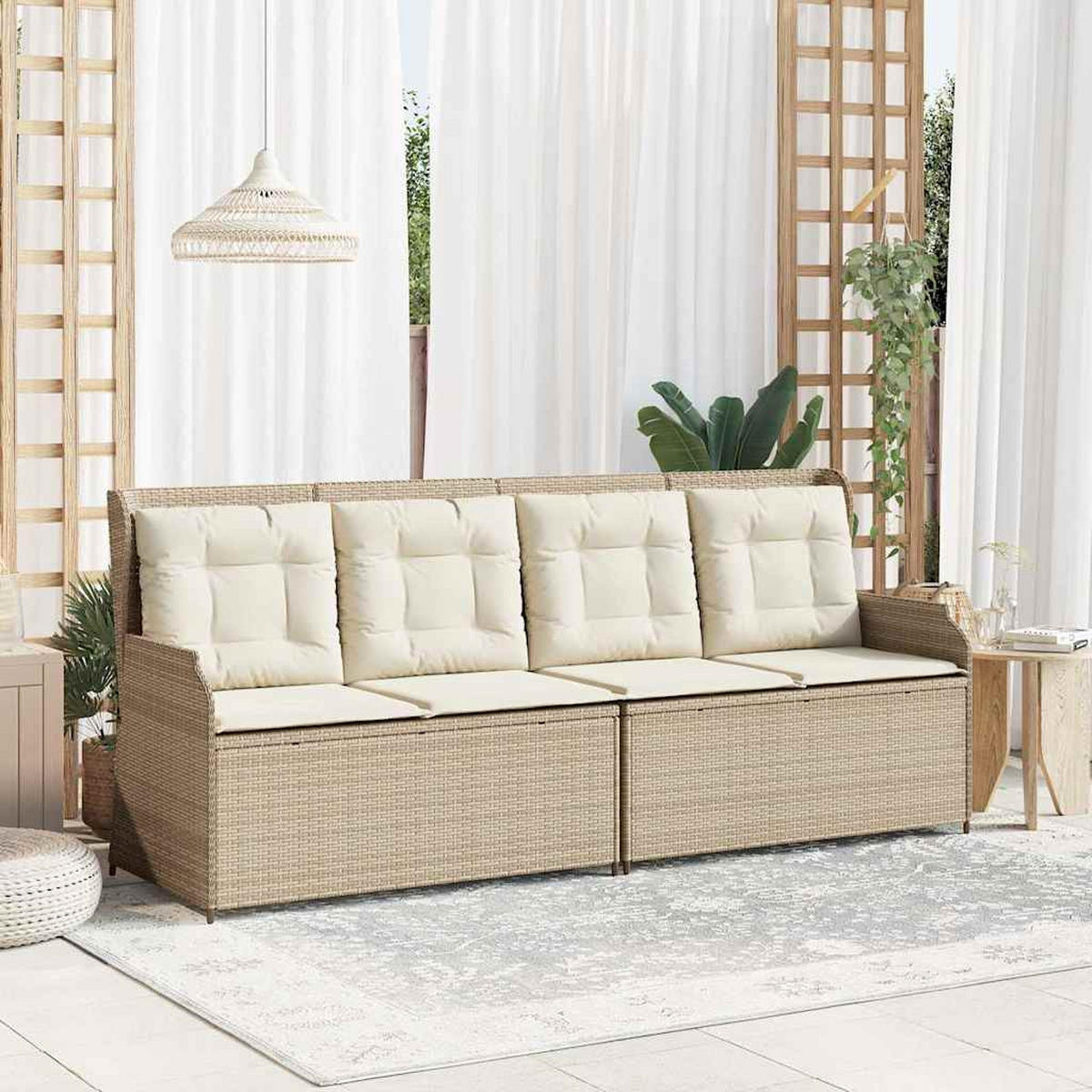 GARTENBANK Verstellbar mit Kissen Beige Poly Rattan - Beige, Kunststoff (95/95/110cm)