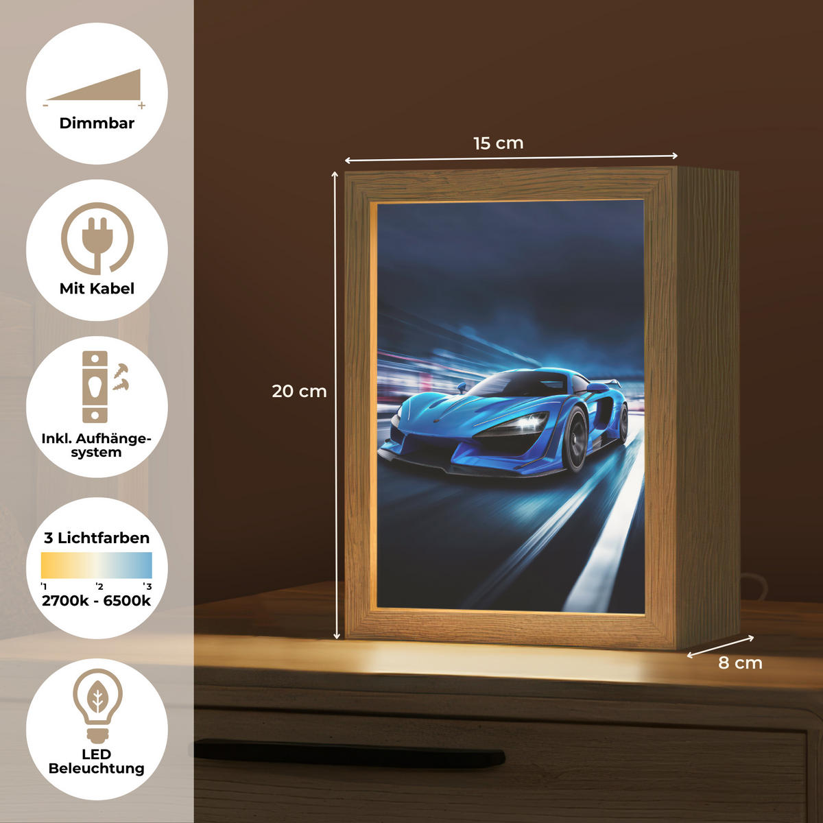 NÁSTĚNNÁ LAMPA Auto - Modrá - Chlapci - Dítě 15x20 cm - modrá, kompozitní dřevo (15/20/8cm) - OnlyWow