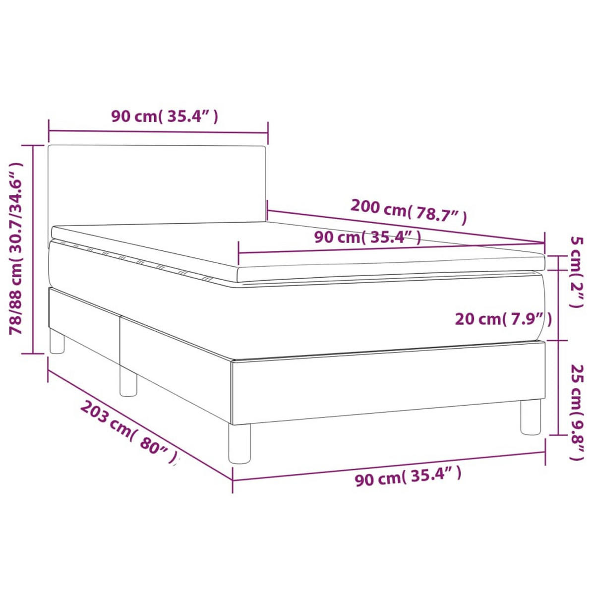 BOXSPRINGBETT Mit Matratze Schwarz 90/200 Cm Stoff - Schwarz, Textil (90/200cm) - vidaXL
