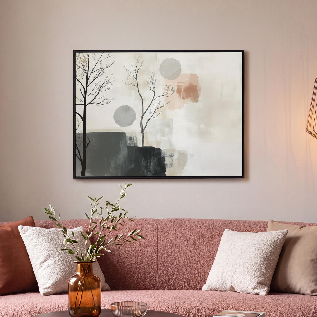 LEINWAND Bilder mit Rahmen - Wabi sabi - Beige - Pflanze - 80x60 - Sandfarben, Textil (80/60cm) - MuchoWow