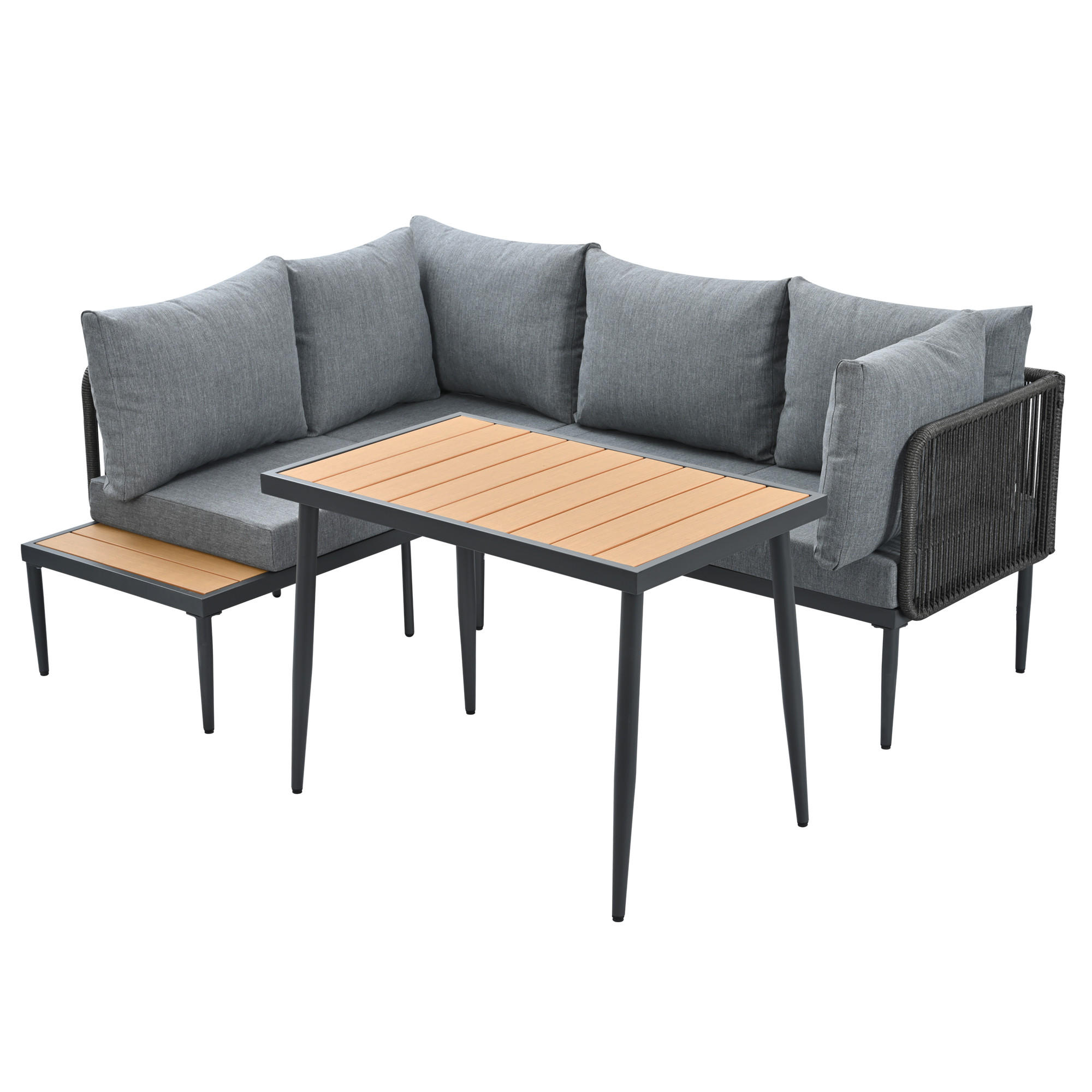 ESSGRUPPE Grau Eck Mit Esstisch & Kunststoffholztischplatte - Grau, Kunststoff - FLIEKS