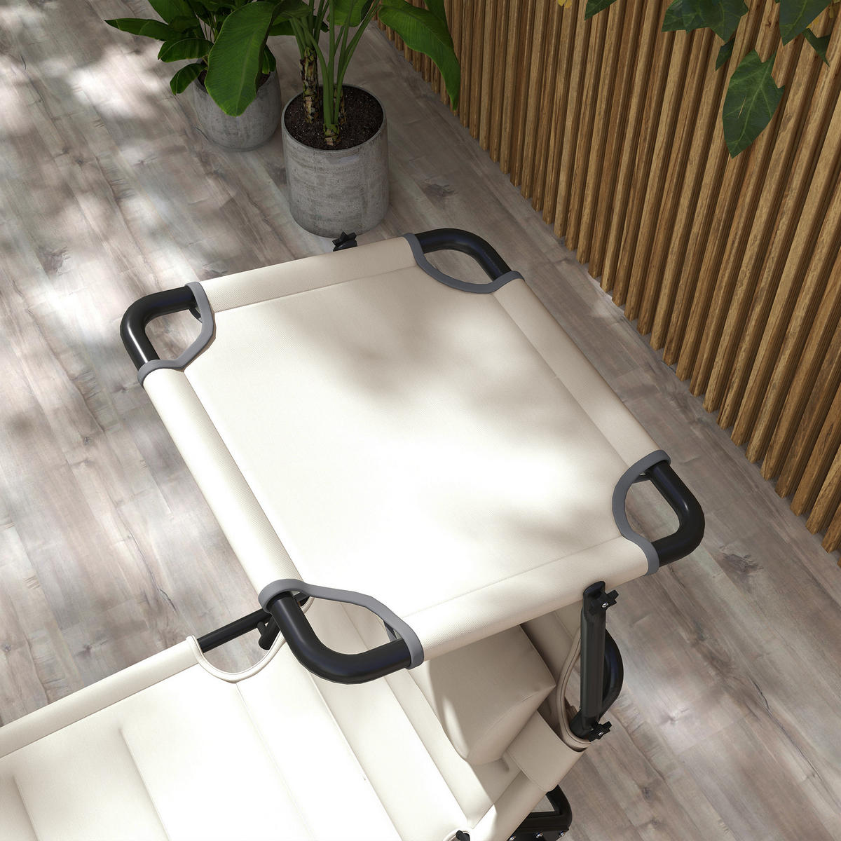 SONNENLIEGE DE-15682 200 cm, klappbar, 4-fach verstellbar, mit Sonnendach Creme - Creme, Metall (200/45/70cm) - ComfortXL