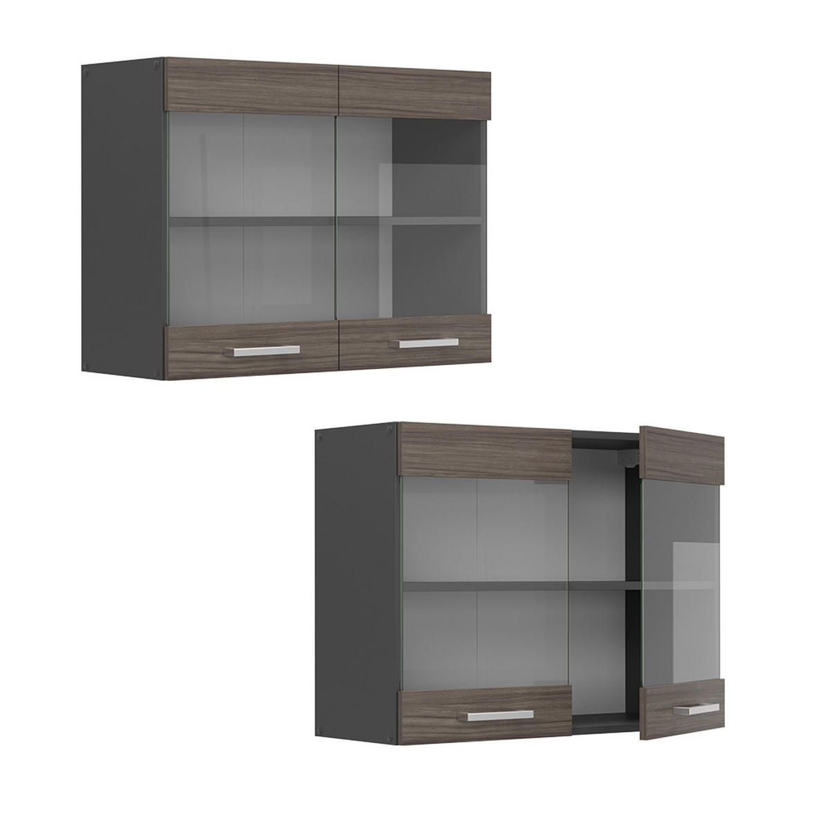 KÜCHENGLASHÄNGESCHRANK R-Line Edelgrau 80 cm - Anthrazit/Braun, Holzwerkstoff (80/60/31cm) - Vicco