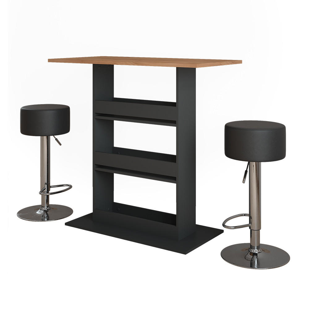 STOJACÍ BAROVÝ STŮL SE ŽIDLEMI Repose GKO/ANT - medově dubová/černá, kompozitní dřevo (55/110/106cm) - Vicco