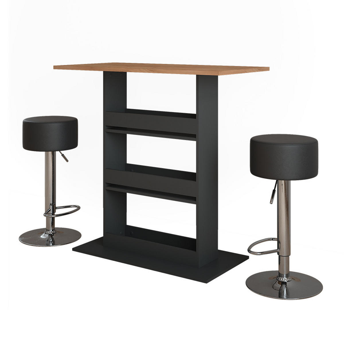 STOJACÍ BAROVÝ STŮL SE ŽIDLEMI Repose GKO/ANT - medově dubová/černá, kompozitní dřevo (55/110/106cm) - Vicco