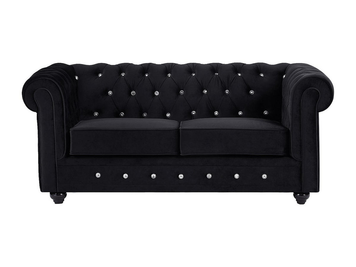 SOFA 2-Sitzer - Samt - Schwarz mit Knöpfen in Kristall-Optik - CHESTERFIELD - Schwarz, Textil (168/72/88cm) - Vente-Unique