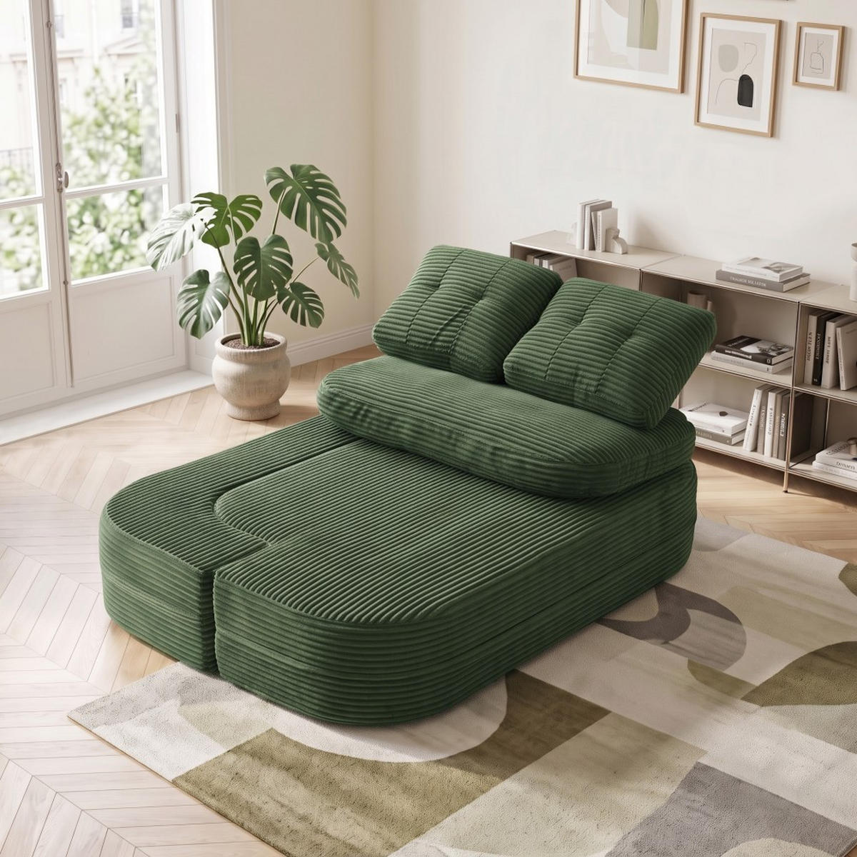 SCHLAFSOFA 2-in-1 Cordstoff Liegefunktion - Smaragdgrün, Textil (165/61/97cm) - Urban Meuble