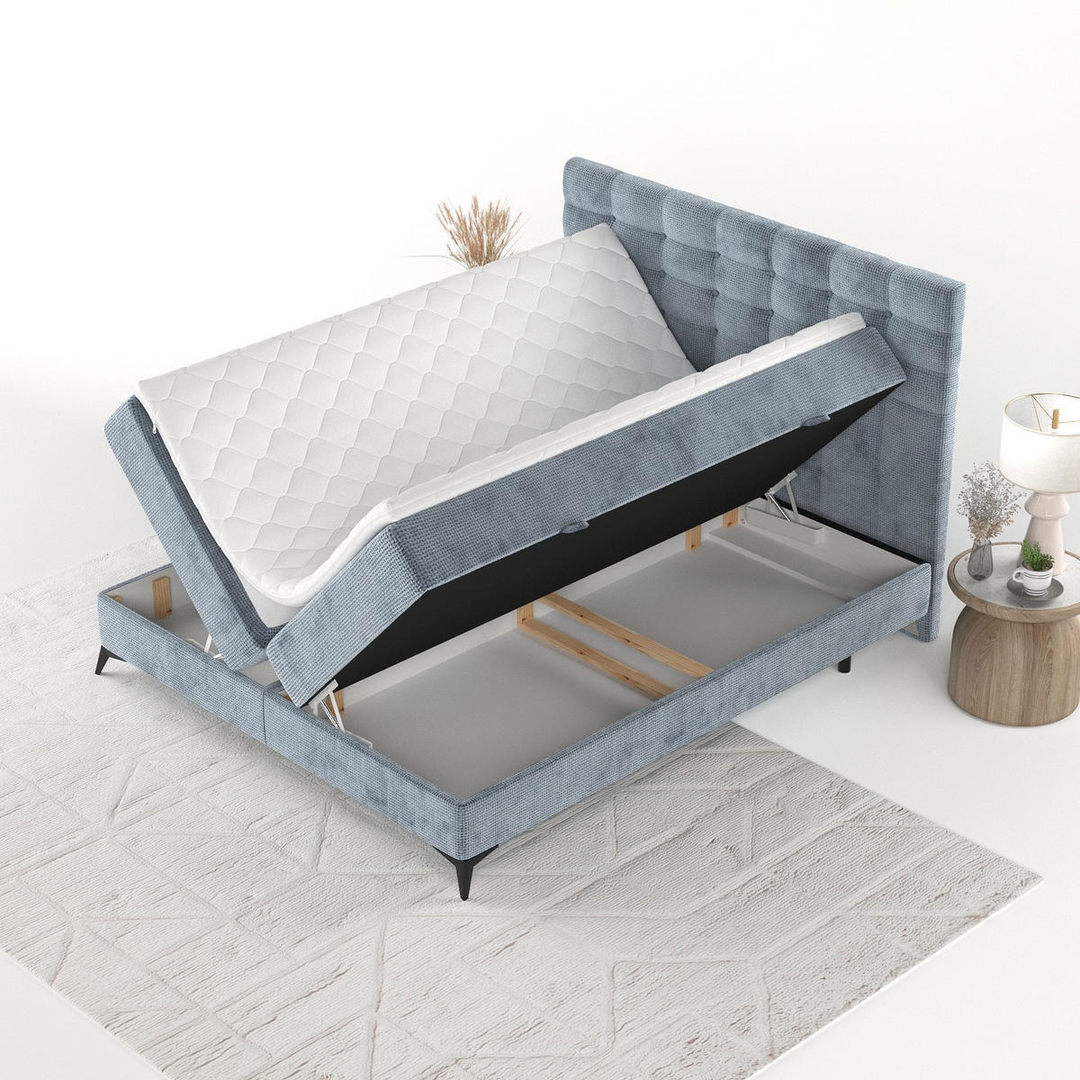 BOXBETT Niro 200/200 cm Hellblau im Bonita Stoff - Schwarz/Hellblau, Holz/Holzwerkstoff (200/200cm) - AltaBeds