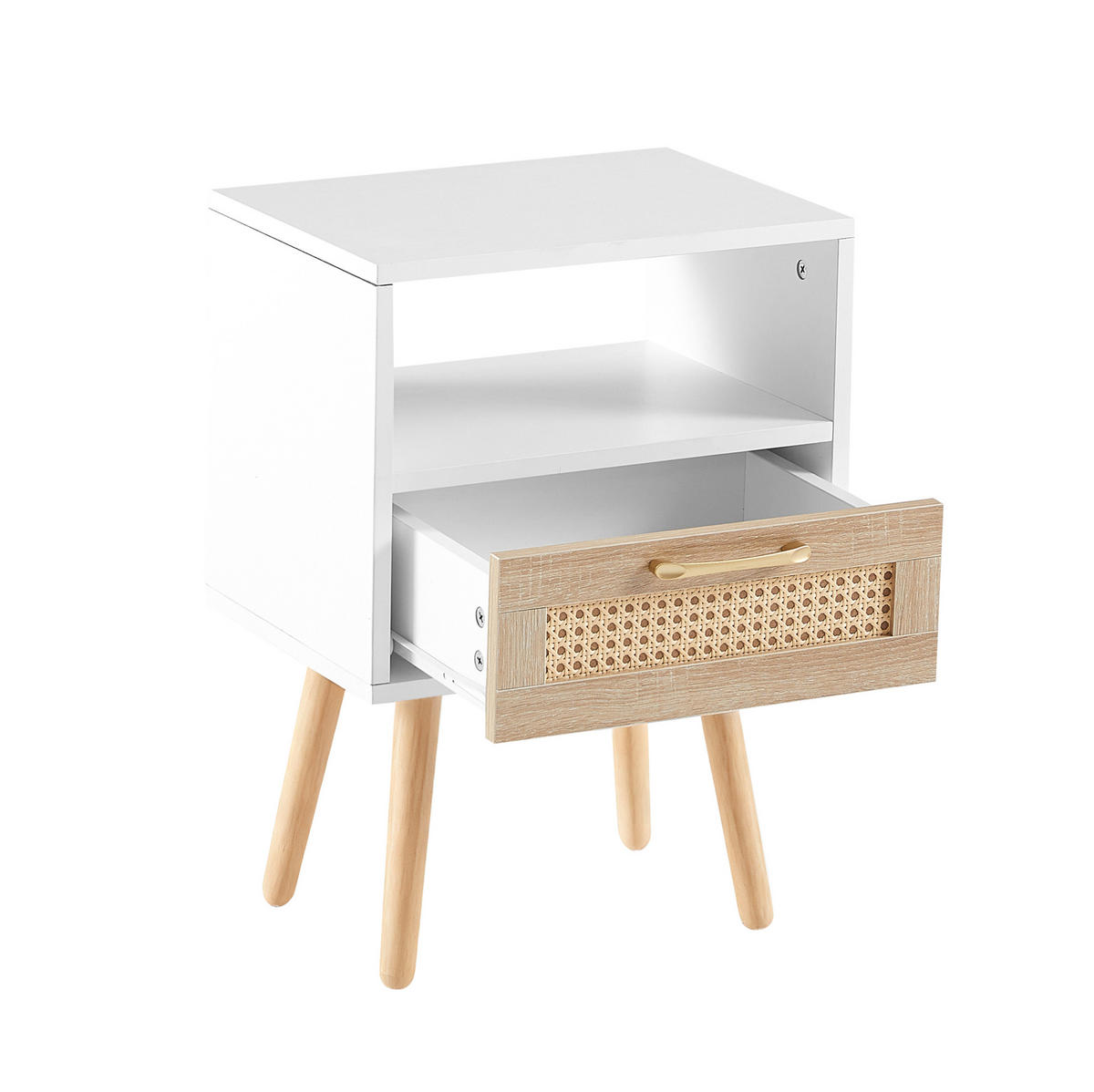 NACHTTISCH 40/55/30 cm Weiß/Natur aus MDF mit Schublade - Hellbraun, Holzwerkstoff (40/55/30cm) - OKMYHOME