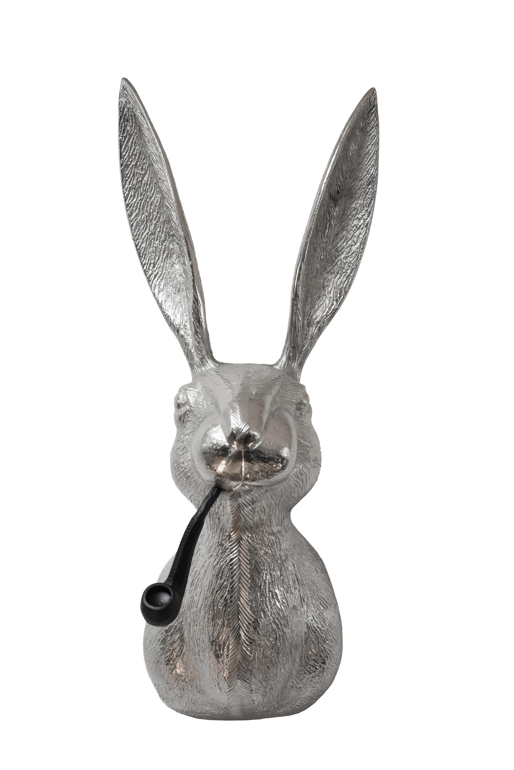DEKO-HASENKOPF Hepo Pfeife Silber 68x27x27cm - Silberfarben, Metall (27/68/27cm) - DELUKE