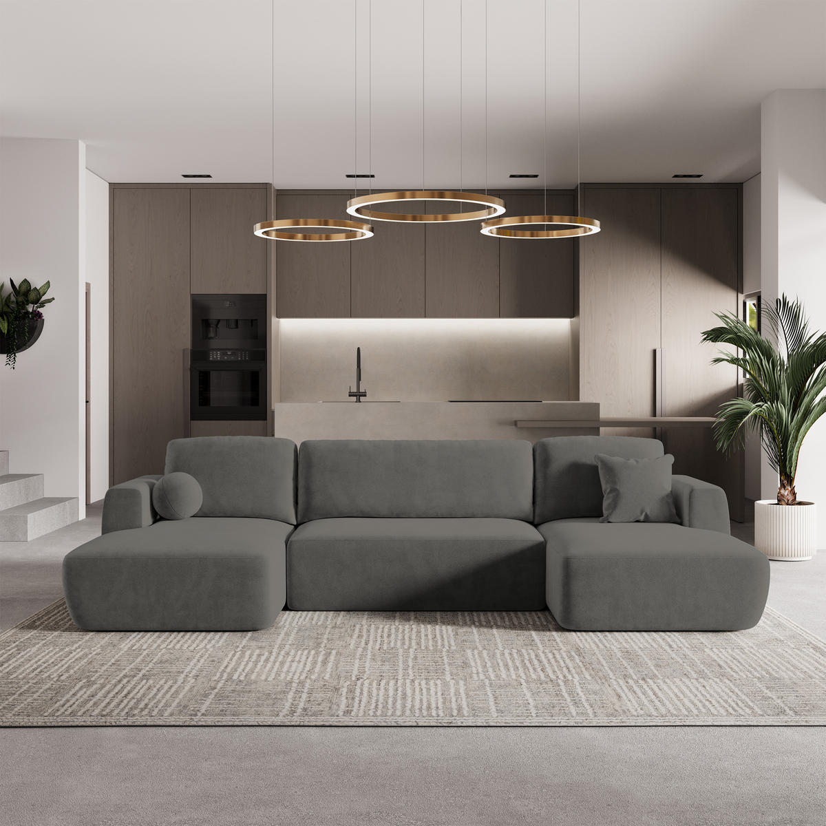 ROHOVÁ SEDAČKA SENTUM šedá - šedá/černá, dřevo/textil (330/148cm) - MASSENO