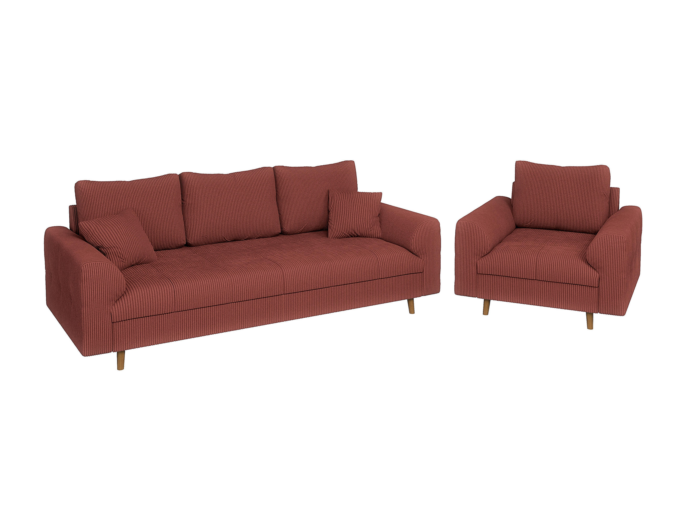 SITZGARNITUR 3+1 Alma Terrakotta Cord - Terracotta/Braun, Holz/Textil (210/81/93cm) - S-Style Möbel