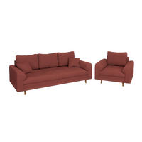 SITZGARNITUR 3+1 Alma Terrakotta Cord - Terracotta/Braun, Holz/Textil (210/81/93cm) - S-Style Möbel