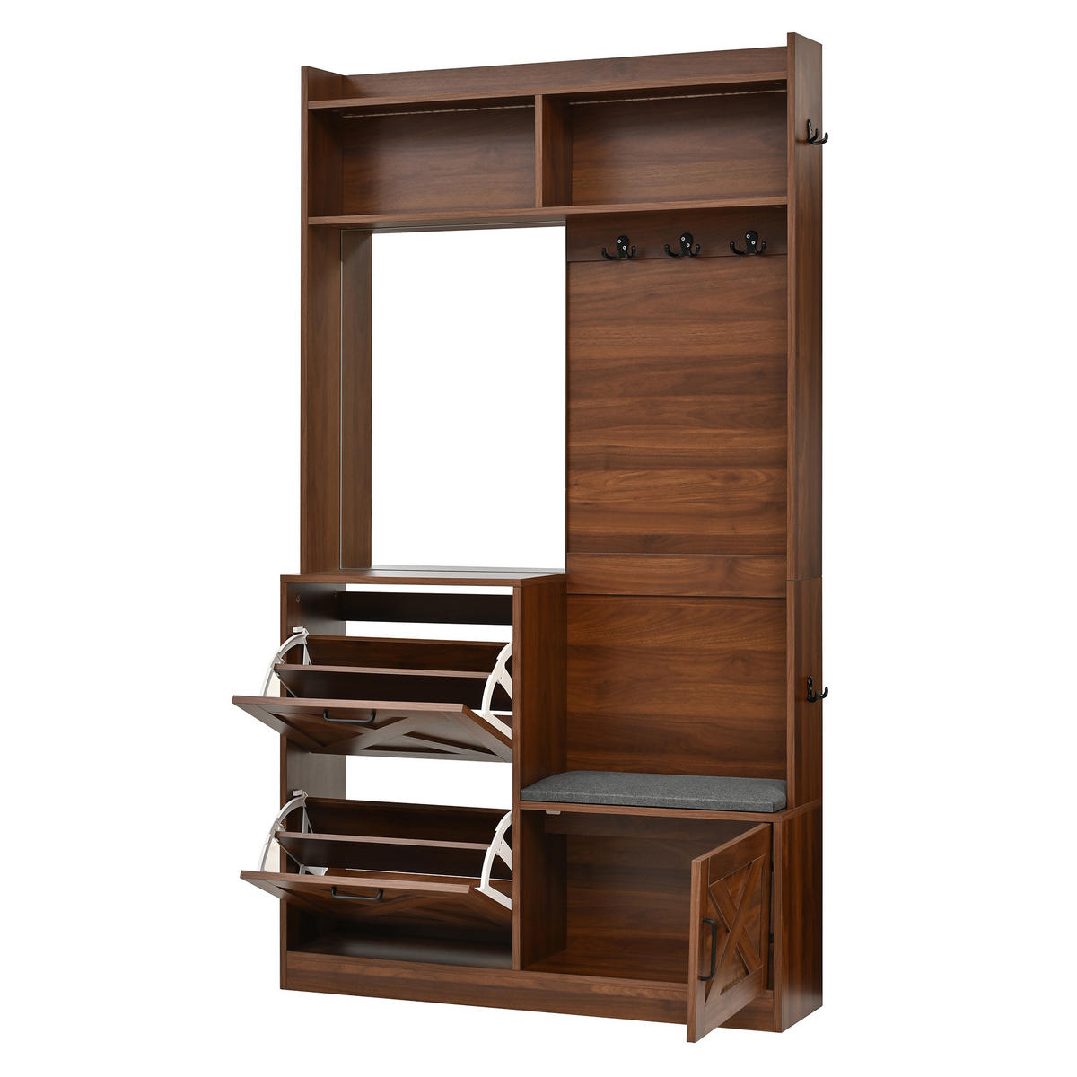 GARDEROBE Schuhschrank Spiegel LED App PB MDF - Walnussfarben, Holzwerkstoff (100/180/25cm) - FLIEKS