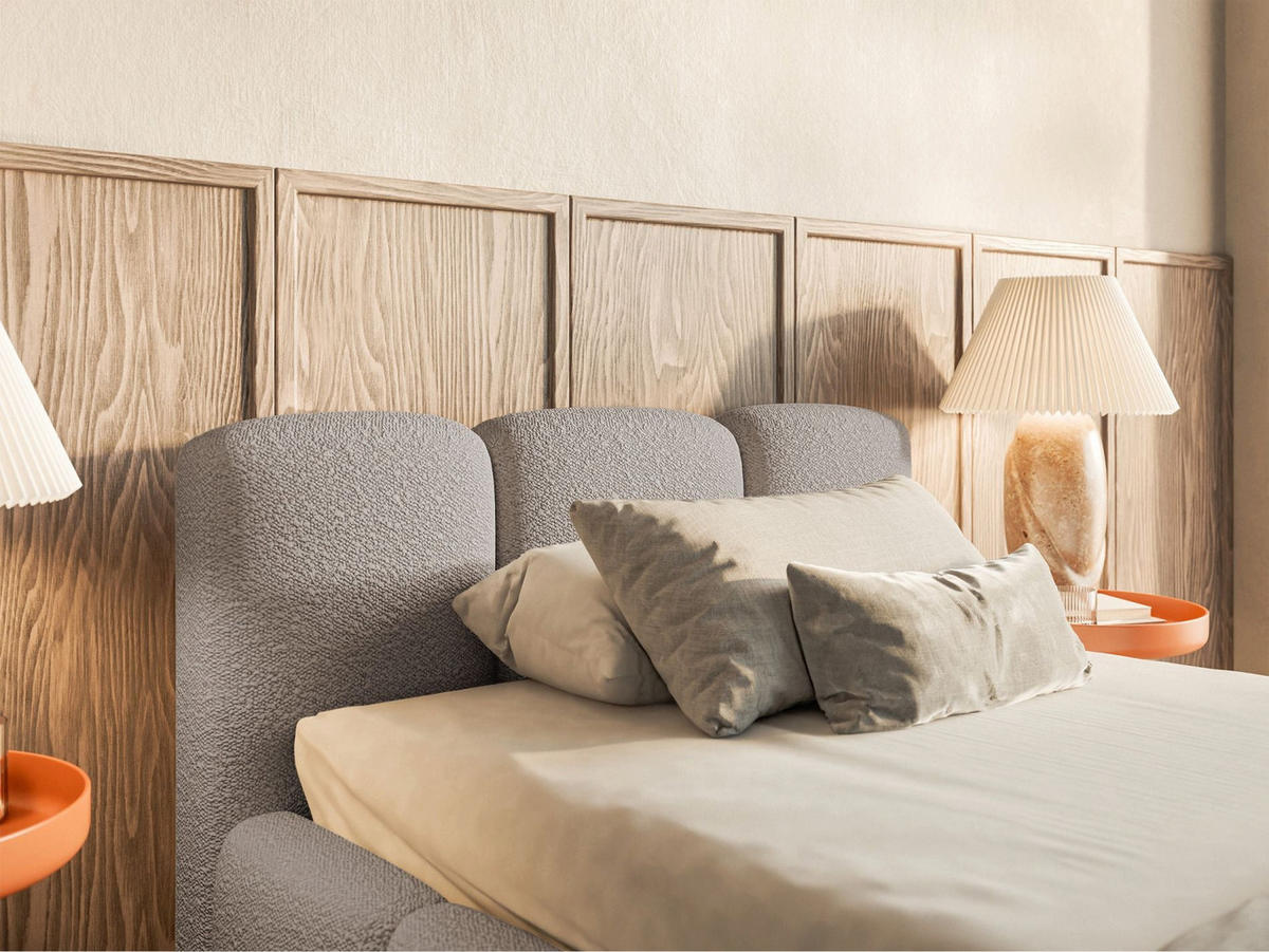 POLSTERBETT Cloudy Low Hellgrau Bouclé, 90x200 cm - Hellgrau/Schwarz, Kunststoff/Textil (90/200cm) - Selsey