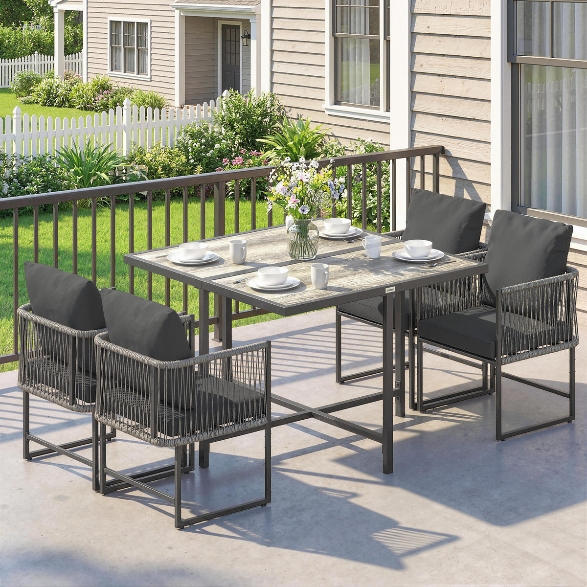 GARTENMÖBEL SET 5-teilig DE-09893 Grau - Grau, Metall - ComfortXL