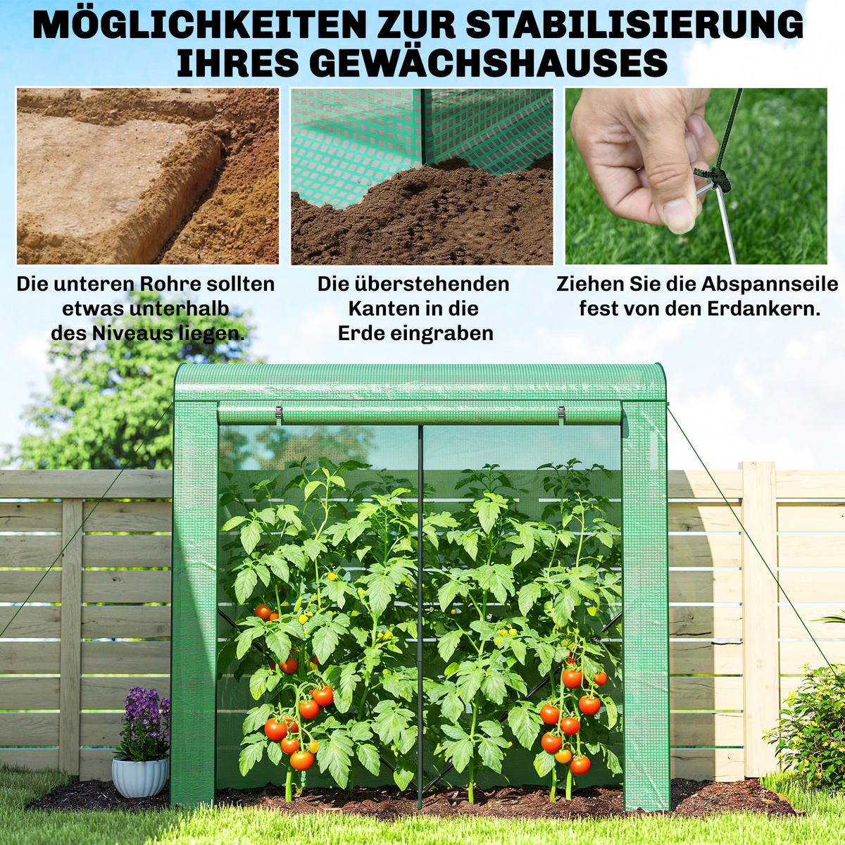 GEWÄCHSHAUS mit Netzfenster 200/75/188 cm - Grün, Metall (75/188/200cm) - Outsunny
