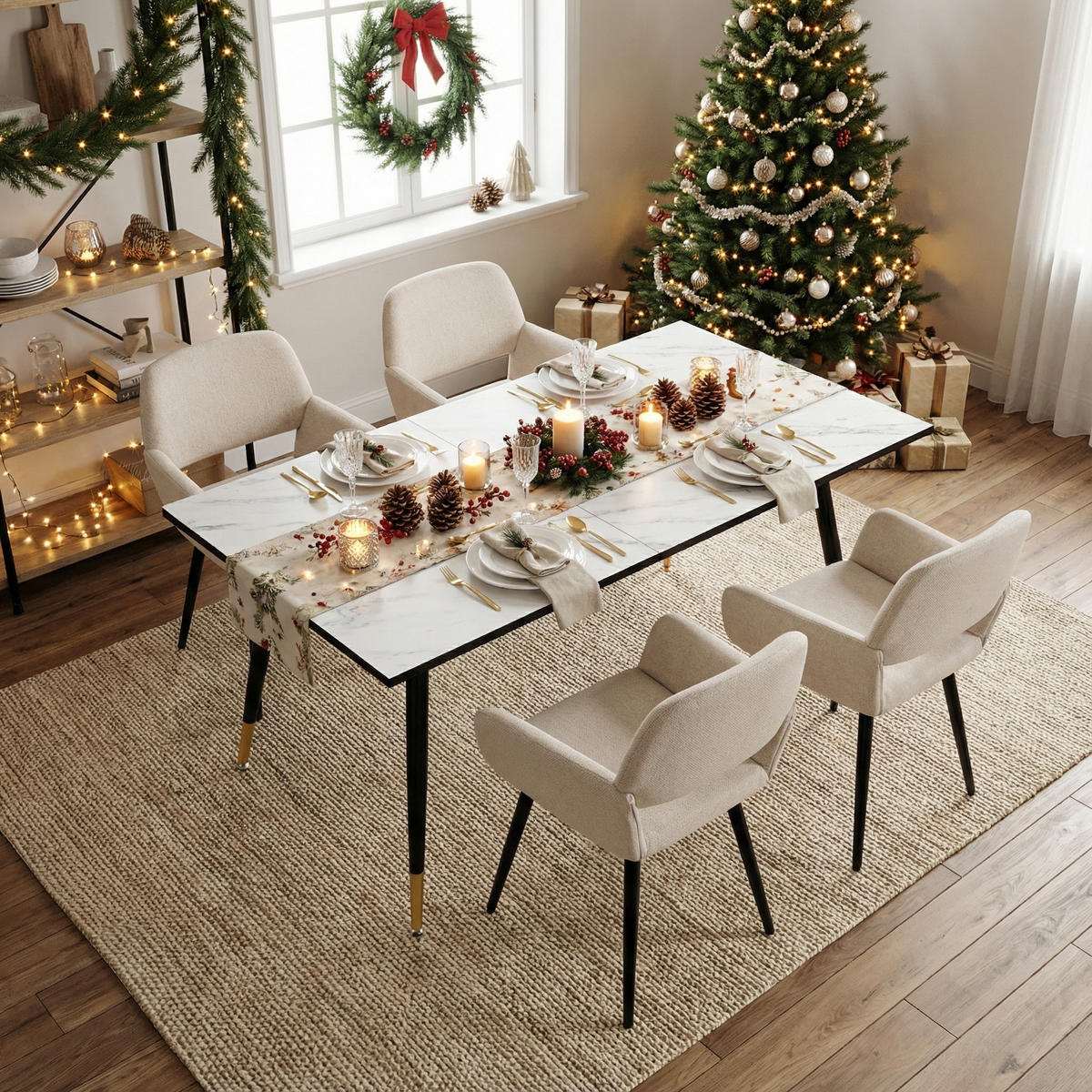 ESSZIMMER SET mit ausziehbarem Tisch und 4 bequemen Stühlen - Beige, Holzwerkstoff/Metall (80/75/160cm) - Urban Meuble