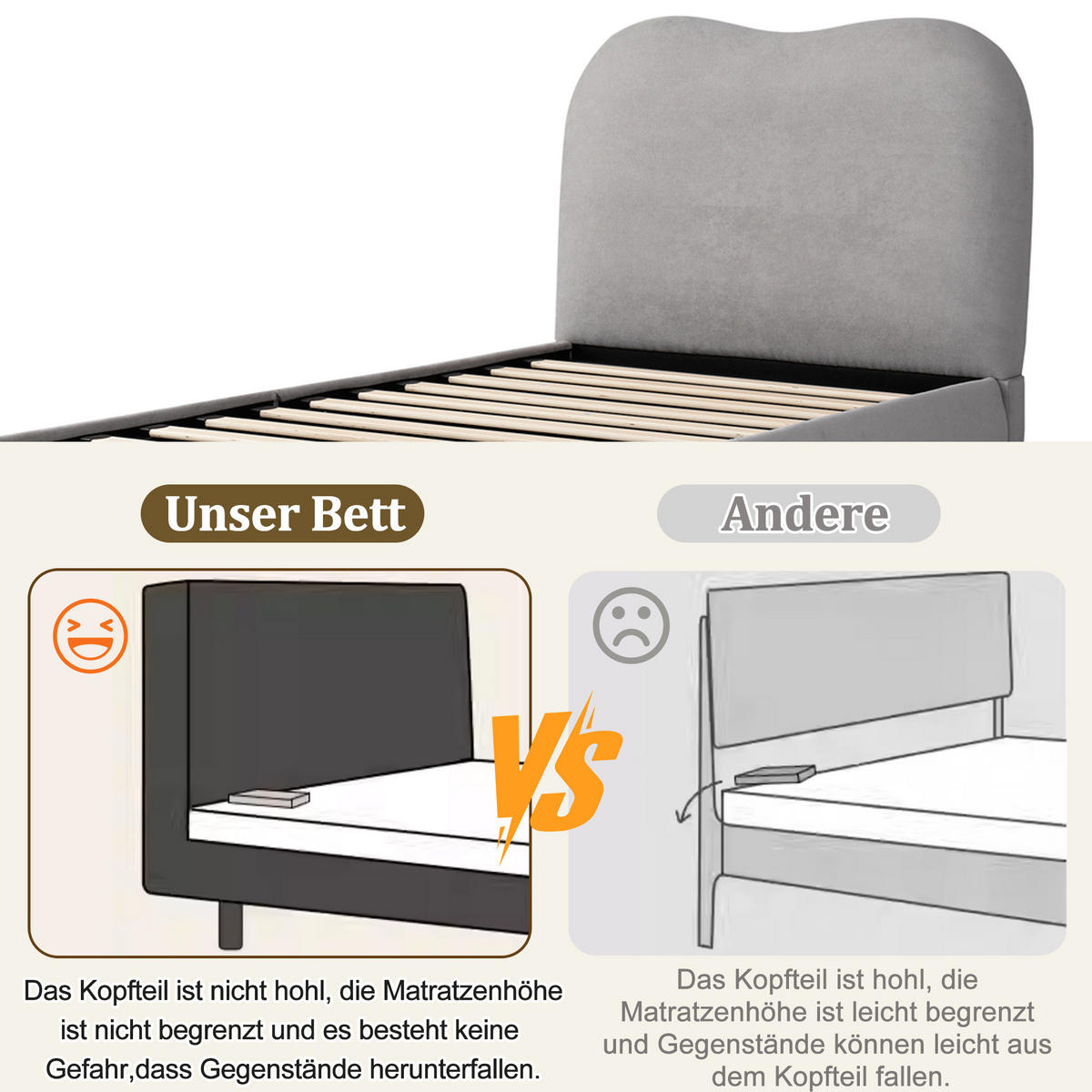 KINDER-POLSTERBETT 90x200 cm in Grau mit hydraulischem Stauraum - Grau, Textil (90/200cm) - IVMEU