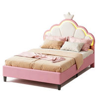 POLSTERBETT 140x200 cm mit höhenverstellbarem Kopfteil & RGB-LED – Doppelbett / Kinderbett für Mädchen, Samt, Rosa - Pink, Holz/Metall (140/200cm) - BursDany