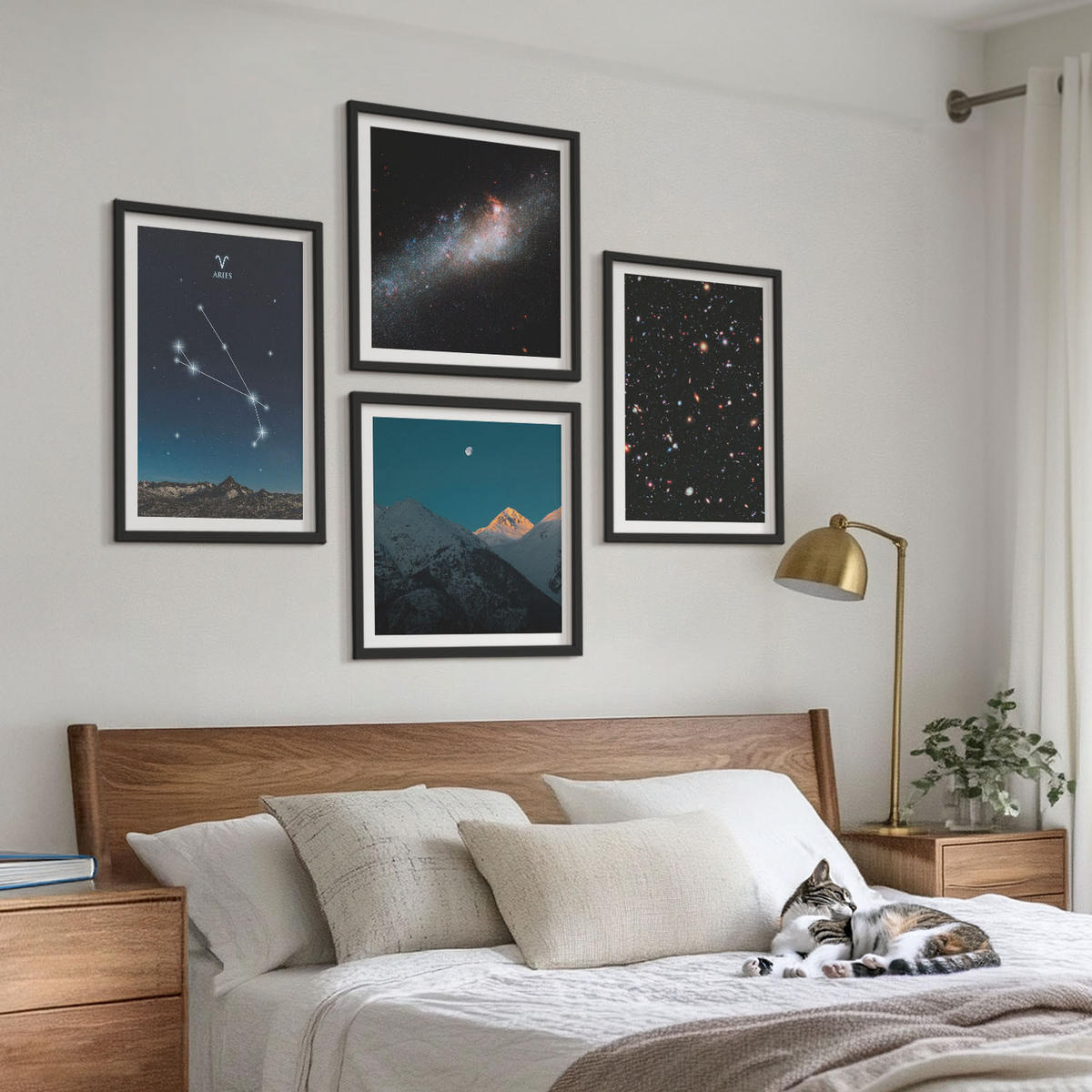 BILDER SET 4er Set - 50x50 cm & 40x60 cm Schwarzer Rahmen - Kosmische Landschaften von Galaxien - Schwarz, Kunststoff (50/50cm) - TULUP