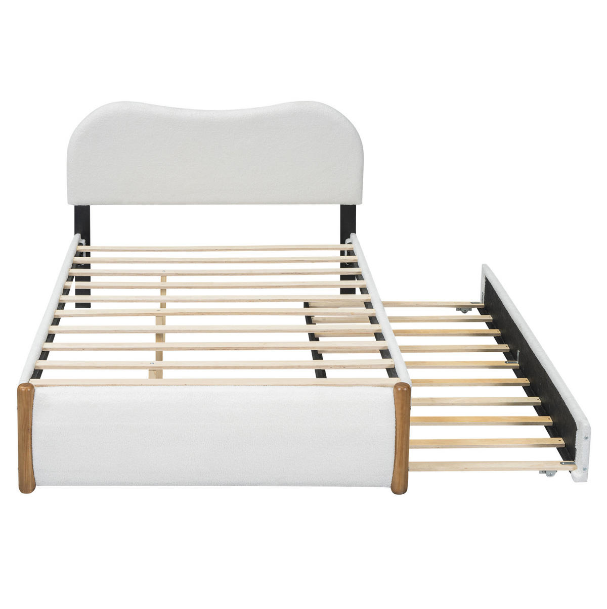 POLSTERBETT 140/200 cm mit gepolstertem Kopfteil und ausziehbarem Rollbett - Weiß, Textil (140/200cm) - BEAOK